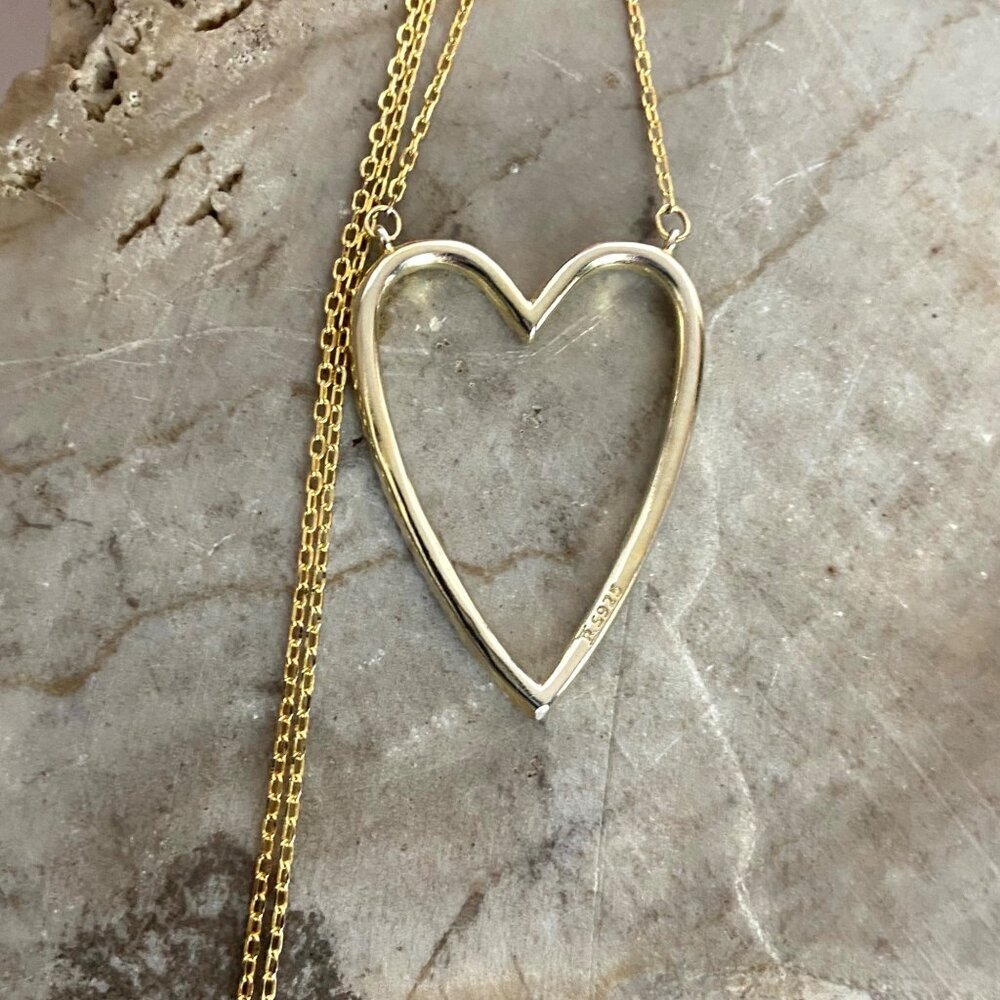 Gold Vermeil Sterling Silver 925 Open Heart Rainbow Pave Pendant Necklace 16-18" - Picture 9 of 16